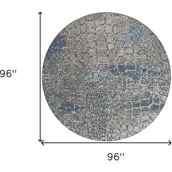 8' Silver Blue And Brown Round Abstract Washable Indoor Outdoor Area Rug Photo 3