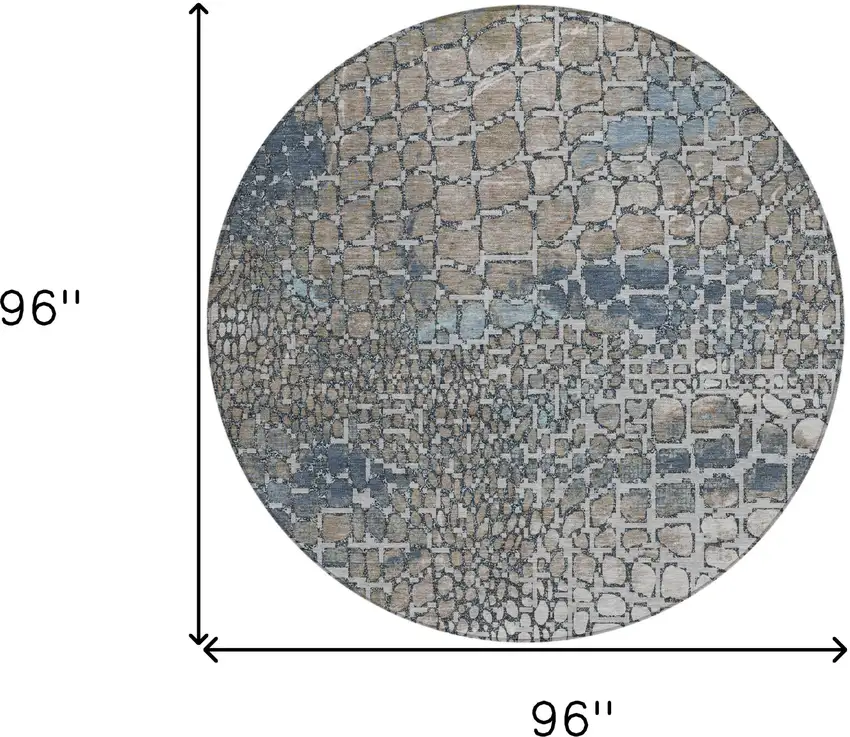 8' Silver Blue And Brown Round Abstract Washable Indoor Outdoor Area Rug Photo 3
