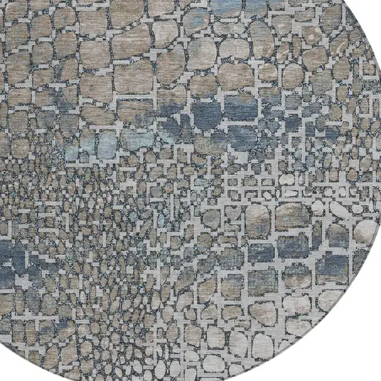8' Silver Blue And Brown Round Abstract Washable Indoor Outdoor Area Rug Photo 5