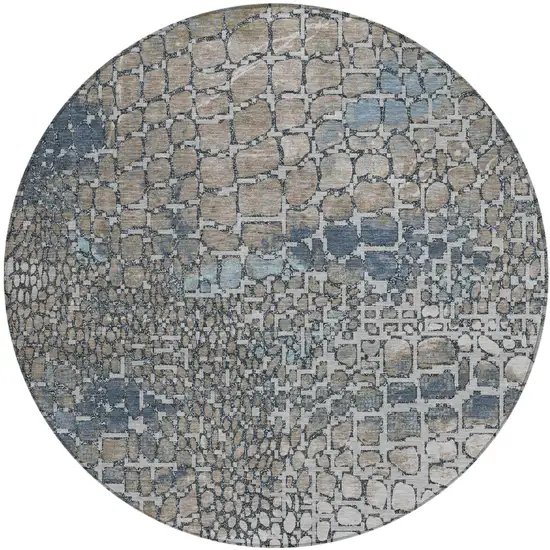 8' Silver Blue And Brown Round Abstract Washable Indoor Outdoor Area Rug Photo 2