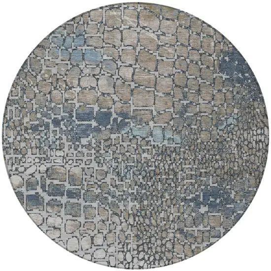 8' Silver Blue And Brown Round Abstract Washable Indoor Outdoor Area Rug Photo 6