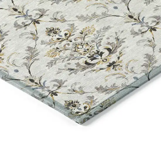 8' Silver Blue And Gray Round Damask Washable Indoor Outdoor Area Rug Photo 7