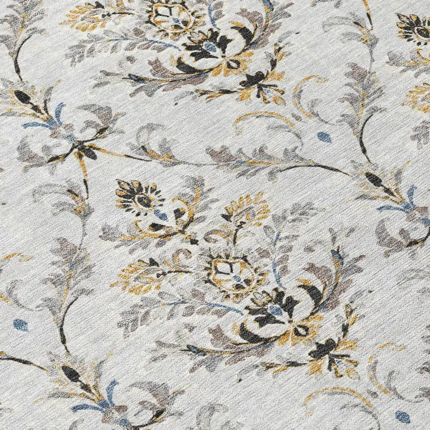 8' Silver Blue And Gray Round Damask Washable Indoor Outdoor Area Rug Photo 8