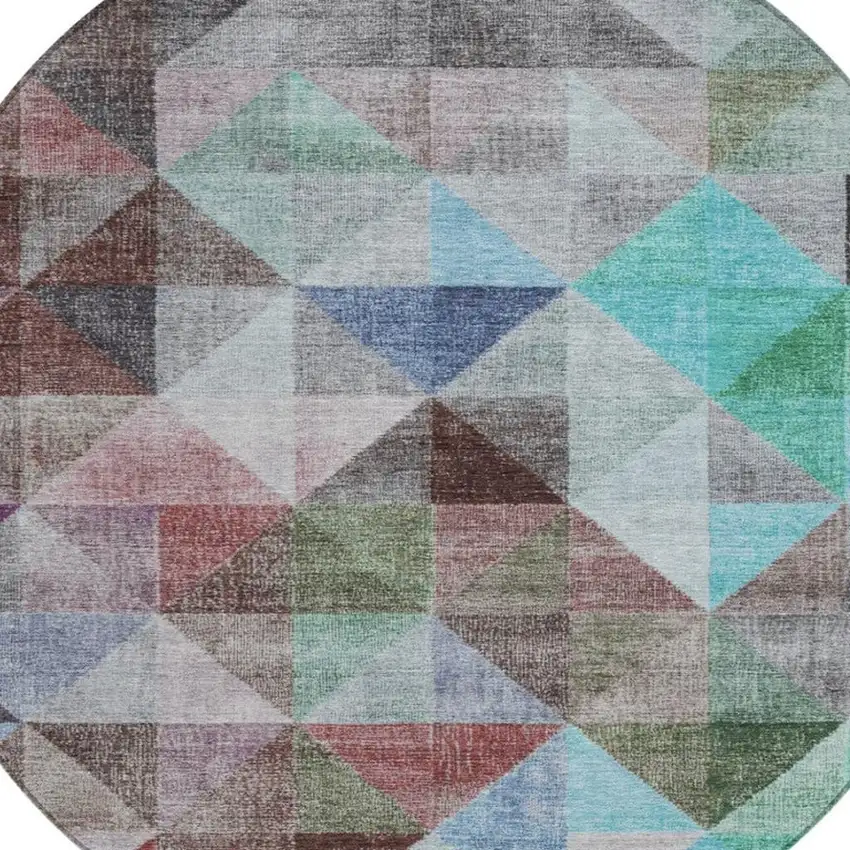 8' Silver Blue And Purple Round Geometric Washable Indoor Outdoor Area Rug Photo 4