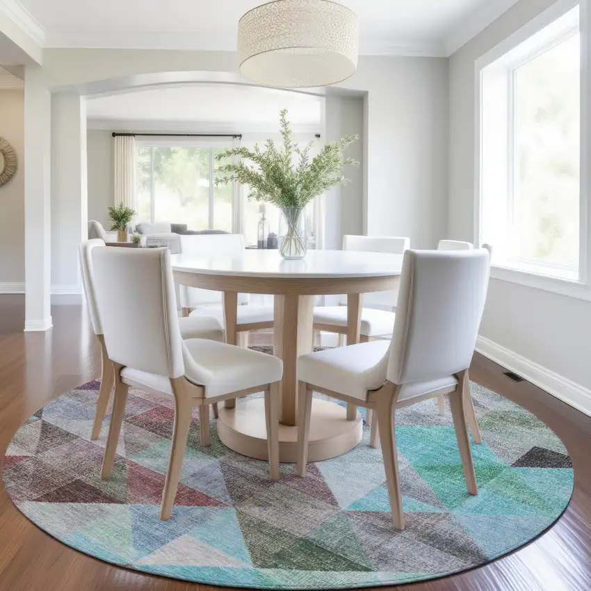 8' Silver Blue And Purple Round Geometric Washable Indoor Outdoor Area Rug Photo 6