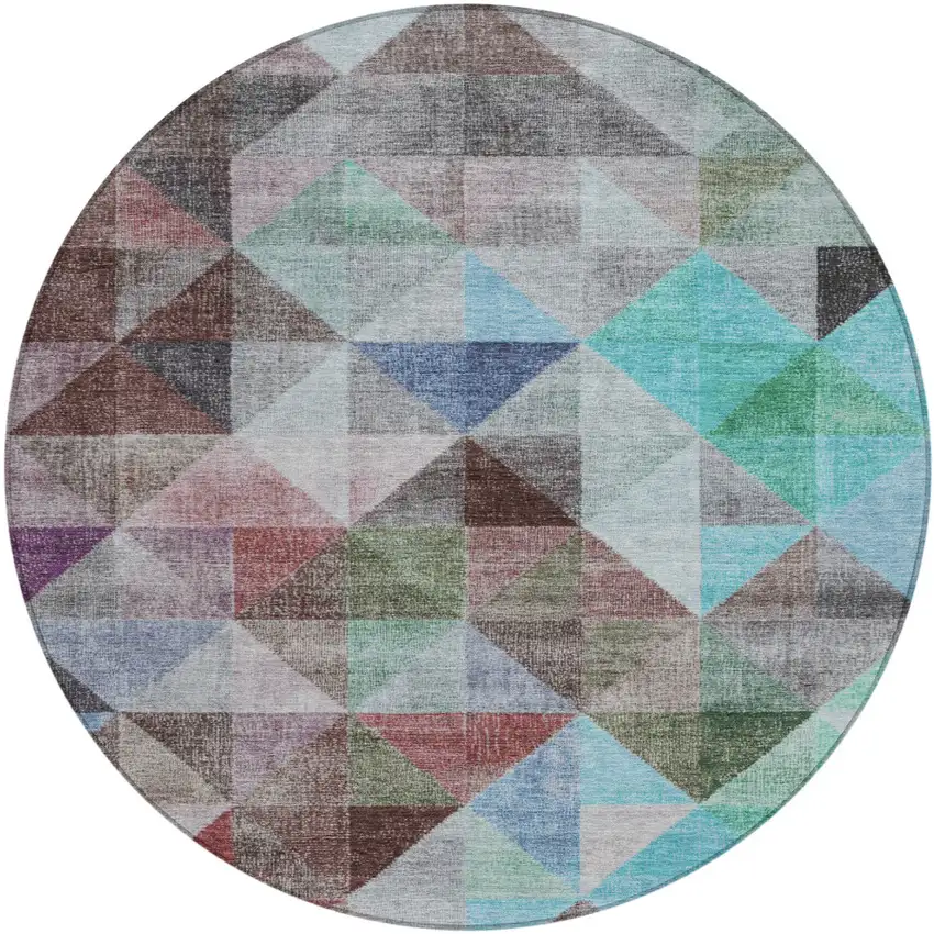 8' Silver Blue And Purple Round Geometric Washable Indoor Outdoor Area Rug Photo 1