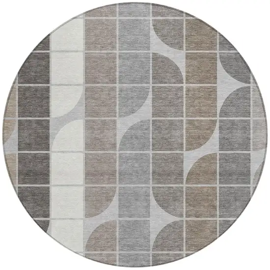 8' Silver Brown And Gray Round Geometric Washable Indoor Outdoor Area Rug Photo 3