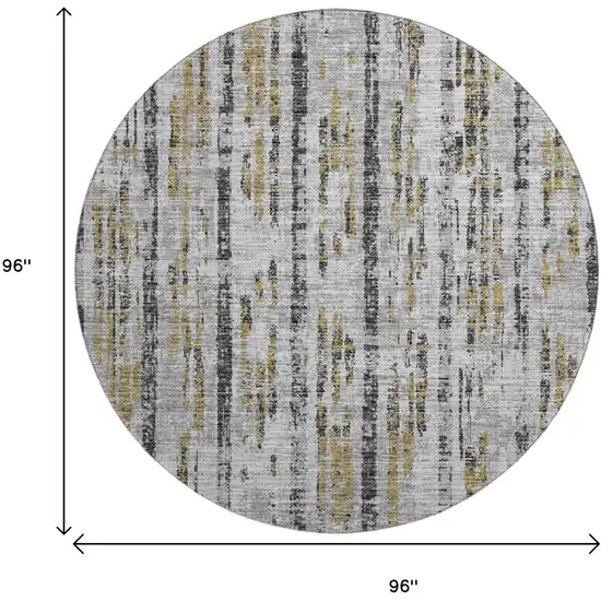 8' Silver Charcoal And Gold Round Abstract Washable Indoor Outdoor Area Rug Photo 3