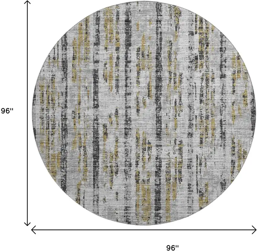 8' Silver Charcoal And Gold Round Abstract Washable Indoor Outdoor Area Rug Photo 3