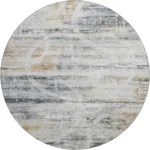 Photo of 8' Silver Copper And Gray Geometric Washable Round Rug With UV Protection