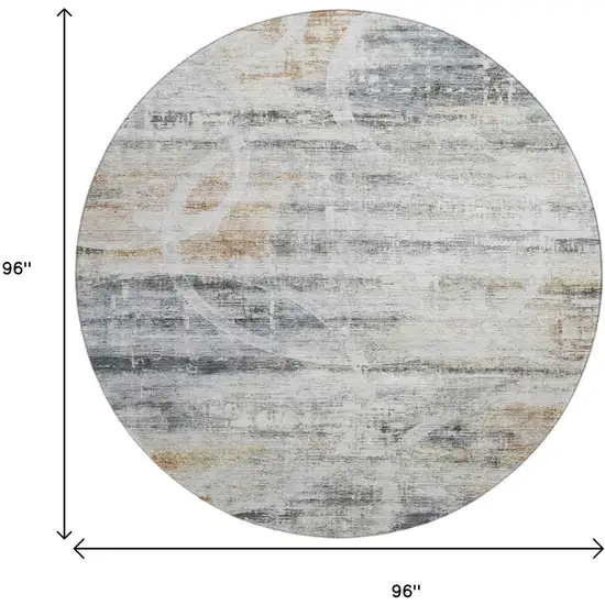 8' Silver Copper And Gray Geometric Washable Round Rug With UV Protection Photo 9