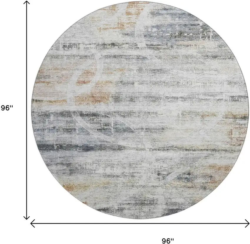 8' Silver Copper And Gray Geometric Washable Round Rug With UV Protection Photo 9