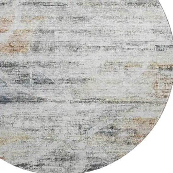 8' Silver Copper And Gray Geometric Washable Round Rug With UV Protection Photo 2