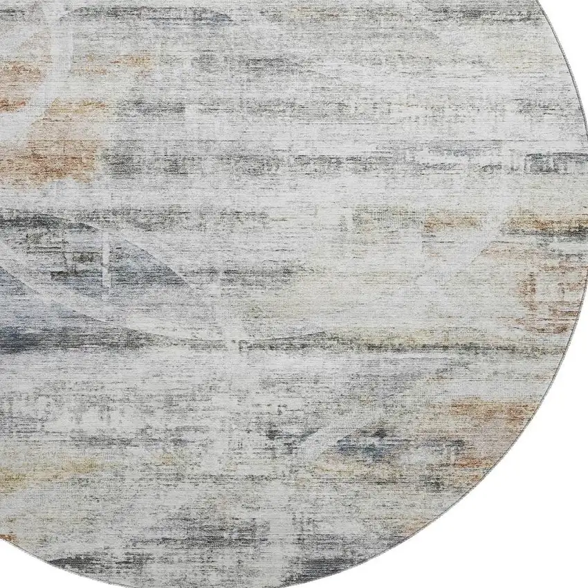 8' Silver Copper And Gray Geometric Washable Round Rug With UV Protection Photo 2