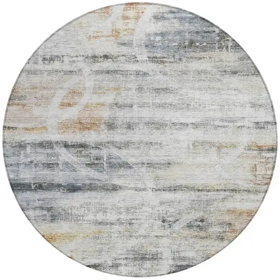 8' Silver Copper And Ivory Round Geometric Washable Indoor Outdoor Area Rug Photo 5
