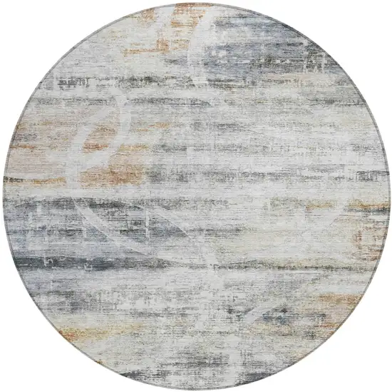 8' Silver Copper And Ivory Round Geometric Washable Indoor Outdoor Area Rug Photo 2