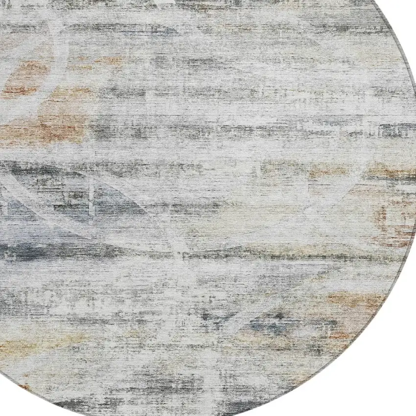 8' Silver Copper And Ivory Round Geometric Washable Indoor Outdoor Area Rug Photo 4