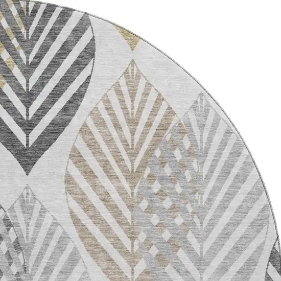 8' Silver Gold And Gray Floral Washable Round Rug With UV Protection Photo 3