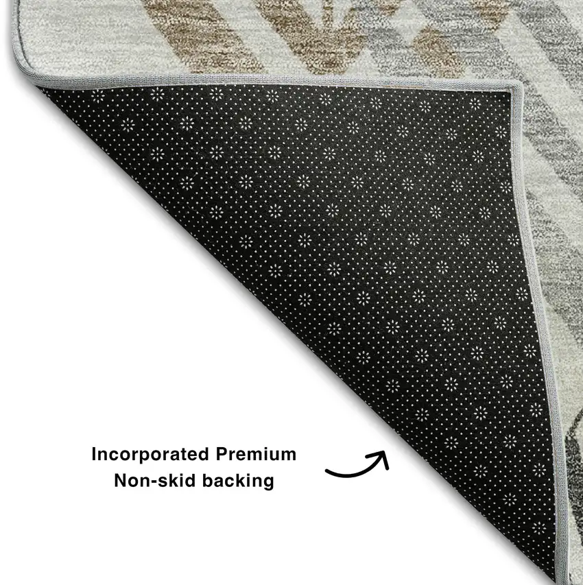 8' Silver Gold And Gray Floral Washable Round Rug With UV Protection Photo 6