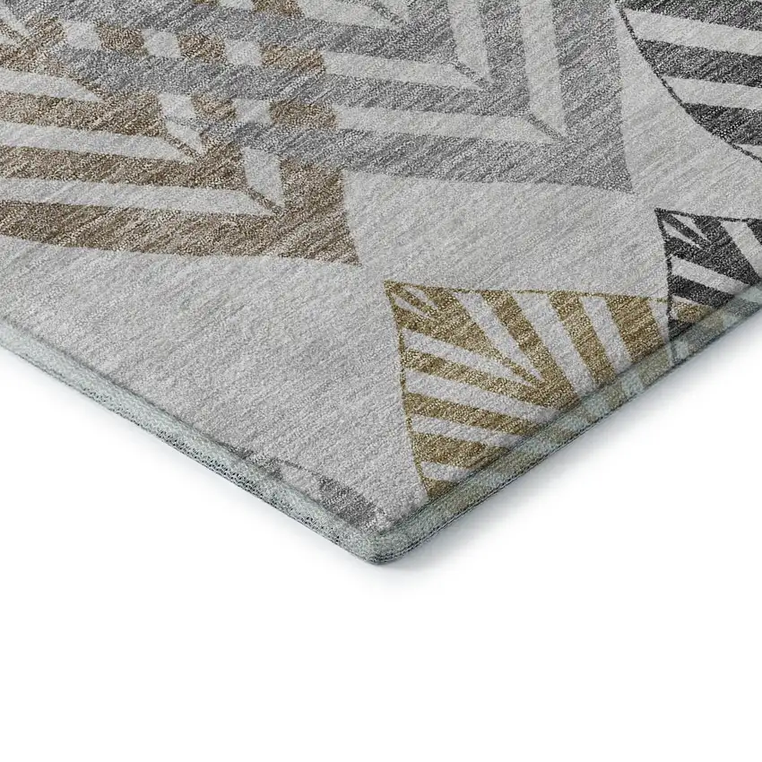 8' Silver Gold And Gray Floral Washable Round Rug With UV Protection Photo 7