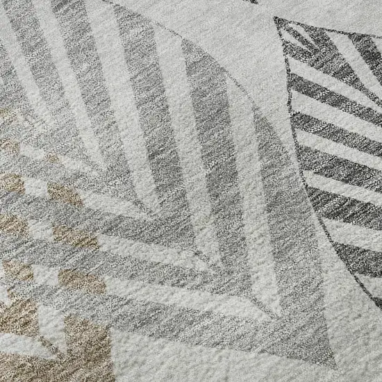 8' Silver Gold And Gray Floral Washable Round Rug With UV Protection Photo 9