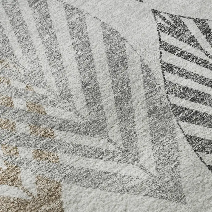 8' Silver Gold And Gray Floral Washable Round Rug With UV Protection Photo 9