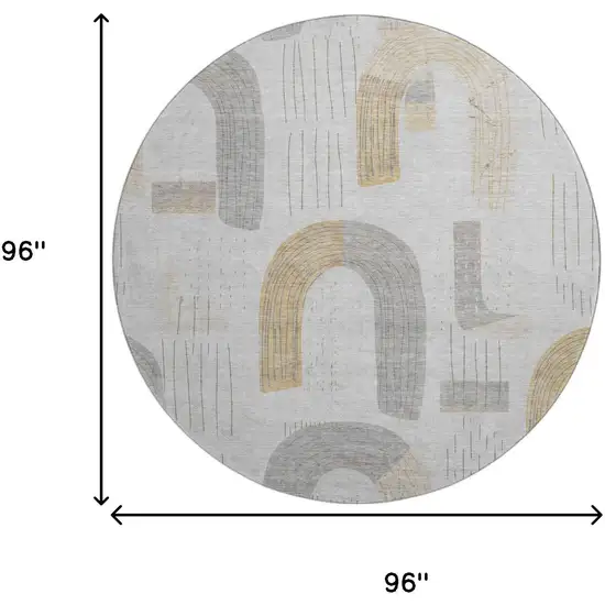 8' Silver Gold And Gray Geometric Washable Round Rug With UV Protection Photo 9