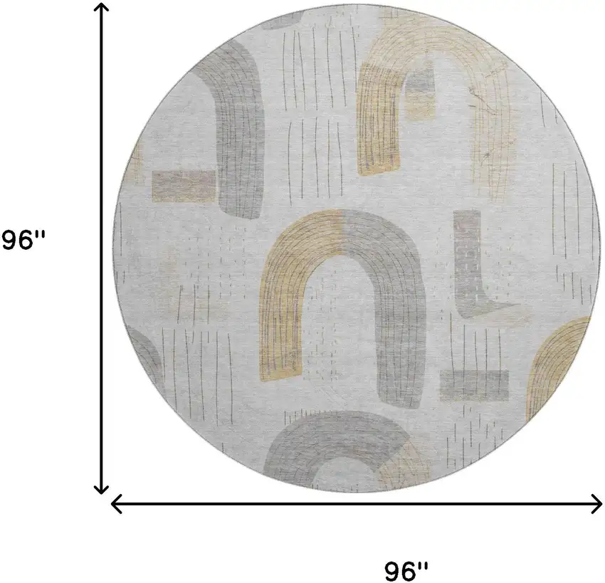 8' Silver Gold And Gray Geometric Washable Round Rug With UV Protection Photo 9