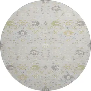 Photo of 8' Silver Gold And Gray Oriental Washable Round Rug With UV Protection