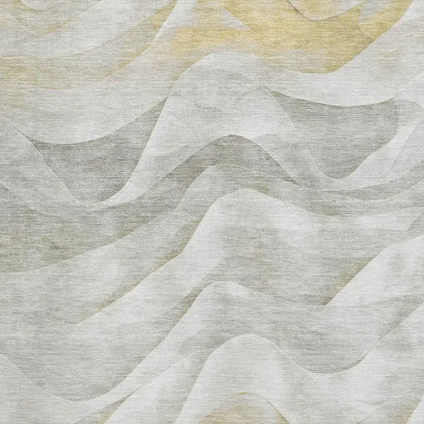 8' Silver Gold And Ivory Abstract Washable Area Rug With UV Protection Photo 2