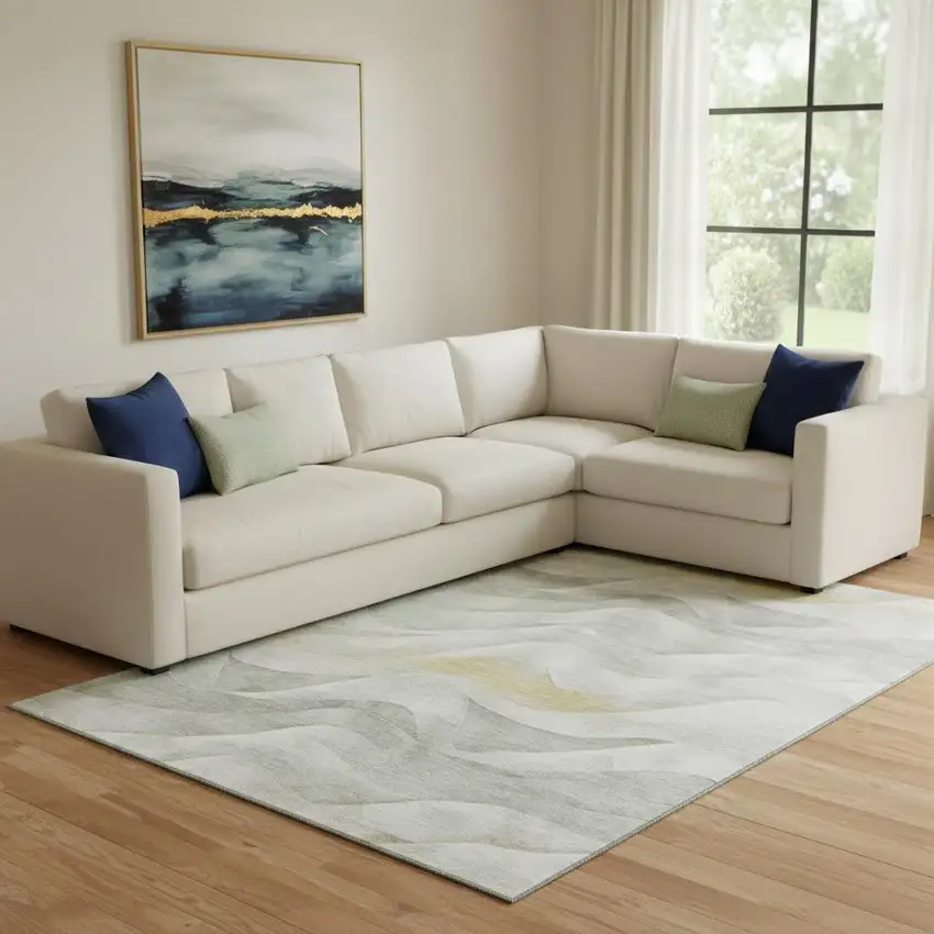 8' Silver Gold And Ivory Abstract Washable Area Rug With UV Protection Photo 2