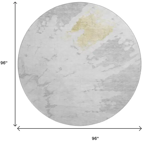 8' Silver Gold And Ivory Abstract Washable Round Rug With UV Protection Photo 3