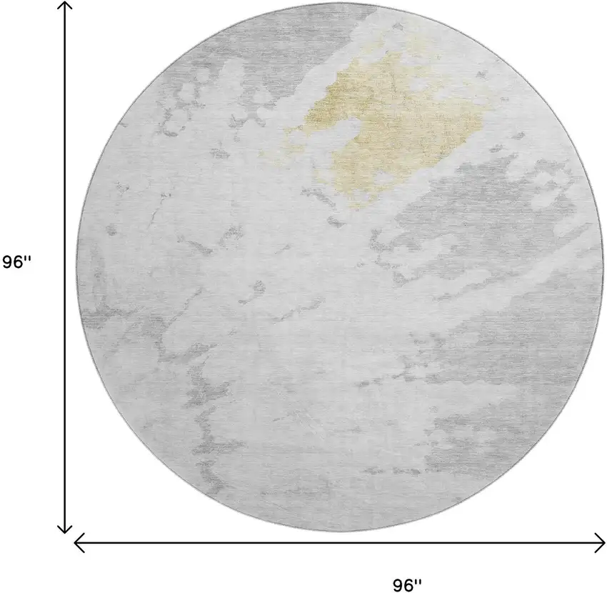 8' Silver Gold And Ivory Abstract Washable Round Rug With UV Protection Photo 3