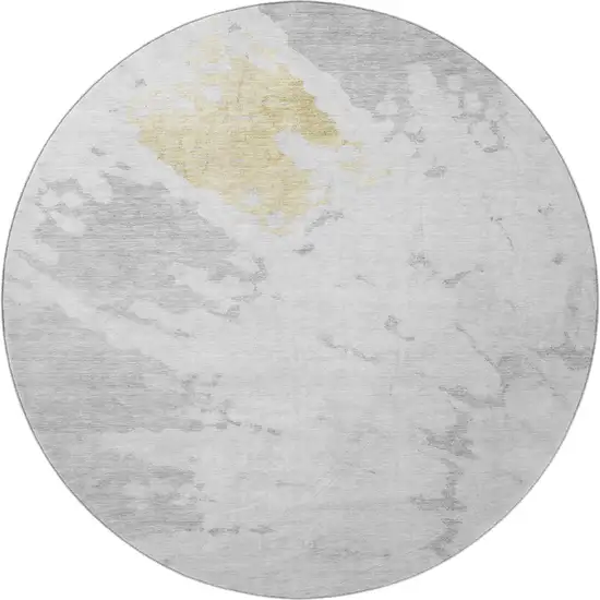 8' Silver Gold And Ivory Abstract Washable Round Rug With UV Protection Photo 4