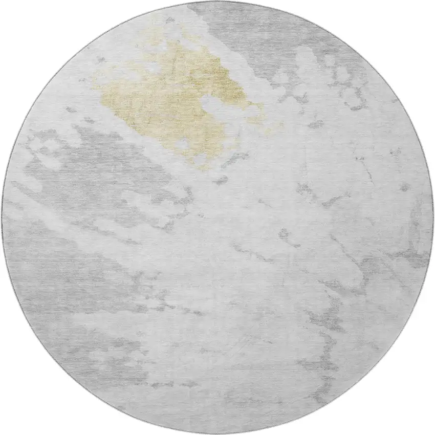 8' Silver Gold And Ivory Abstract Washable Round Rug With UV Protection Photo 4