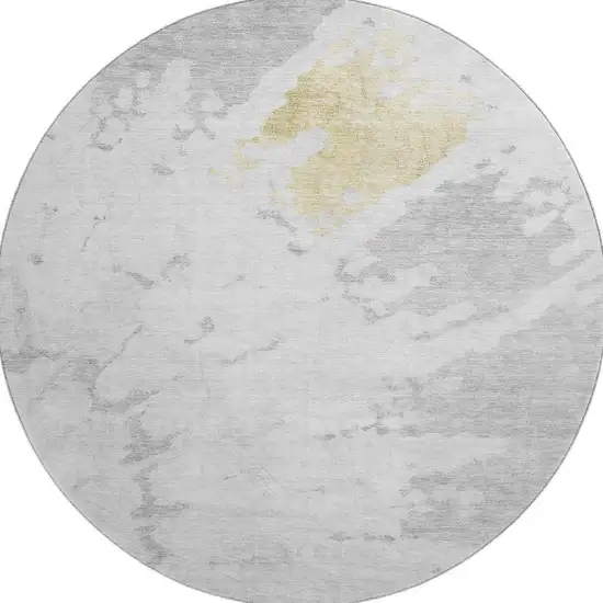 8' Silver Gold And Ivory Abstract Washable Round Rug With UV Protection Photo 3