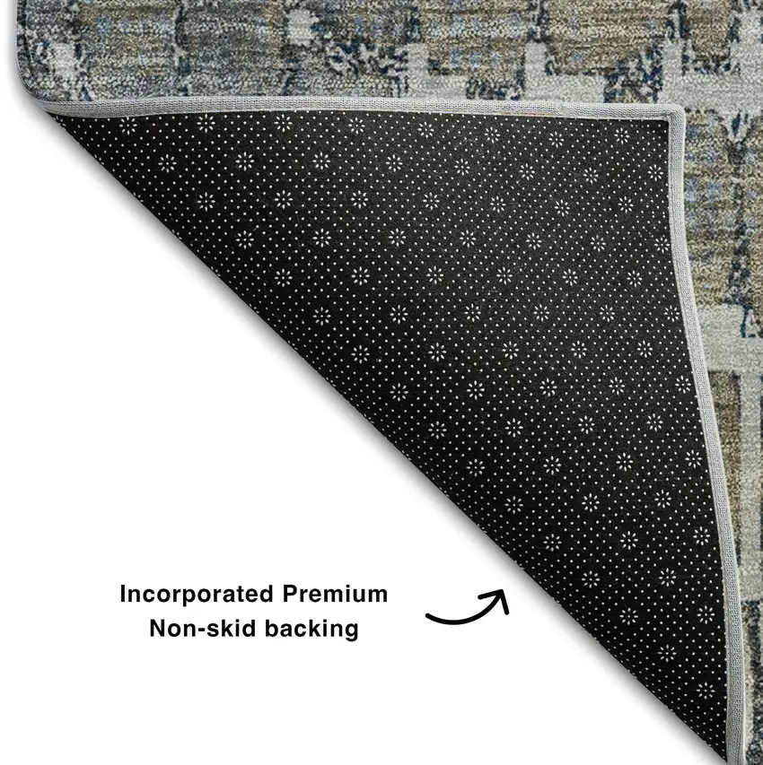 8' Silver Gray And Beige Abstract Geometric Washable Round Rug With UV Protection Photo 5