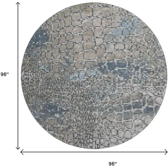 8' Silver Gray And Beige Abstract Geometric Washable Round Rug With UV Protection Photo 9
