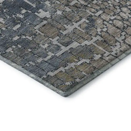 8' Silver Gray And Beige Abstract Geometric Washable Round Rug With UV Protection Photo 6