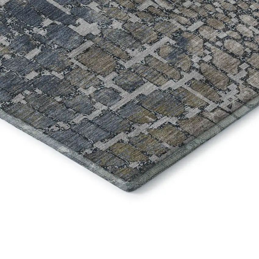 8' Silver Gray And Beige Abstract Geometric Washable Round Rug With UV Protection Photo 6