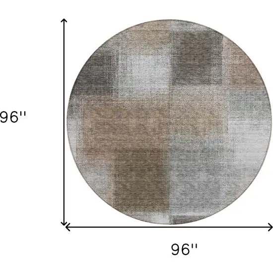 8' Silver Gray And Beige Round Abstract Washable Indoor Outdoor Area Rug Photo 8