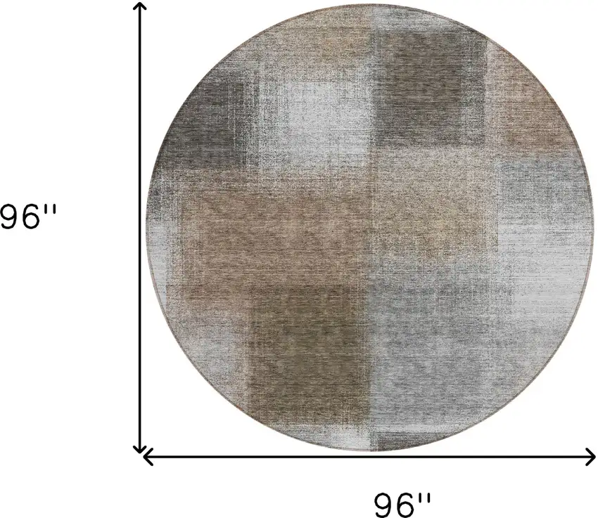 8' Silver Gray And Beige Round Abstract Washable Indoor Outdoor Area Rug Photo 8