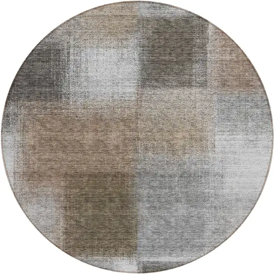 8' Silver Gray And Beige Round Abstract Washable Indoor Outdoor Area Rug Photo 1