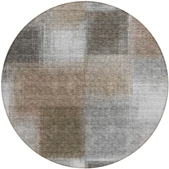 8' Silver Gray And Beige Round Abstract Washable Indoor Outdoor Area Rug Photo 1