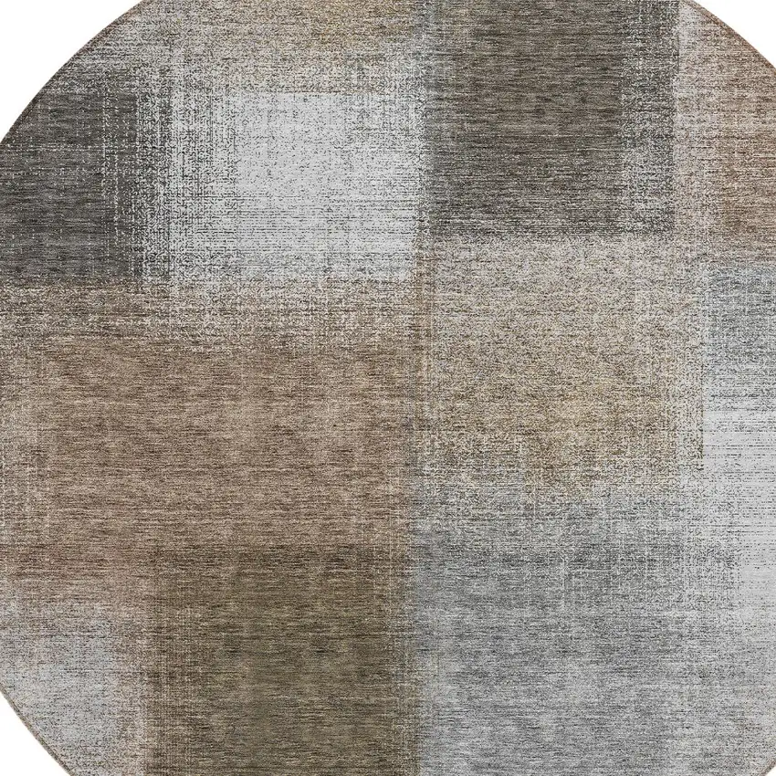8' Silver Gray And Beige Round Abstract Washable Indoor Outdoor Area Rug Photo 4