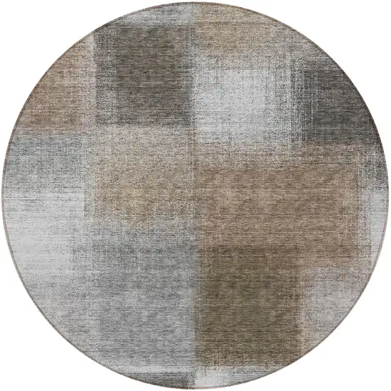 8' Silver Gray And Beige Round Abstract Washable Indoor Outdoor Area Rug Photo 5