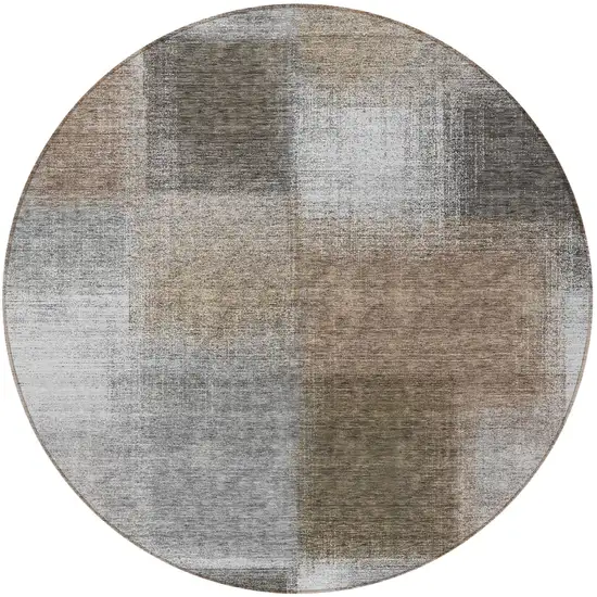 8' Silver Gray And Beige Round Abstract Washable Indoor Outdoor Area Rug Photo 5