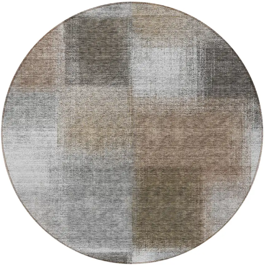 8' Silver Gray And Beige Round Abstract Washable Indoor Outdoor Area Rug Photo 5