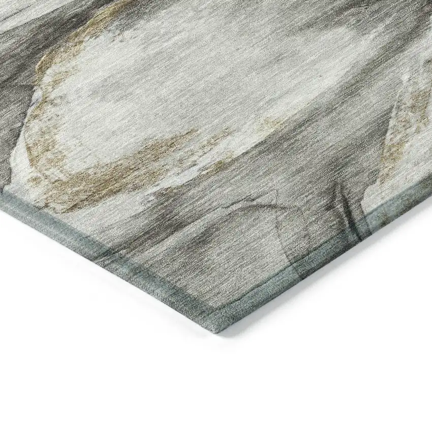 8' Silver Gray And Beige Round Floral Washable Indoor Outdoor Area Rug Photo 7