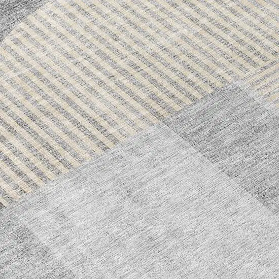 8' Silver Gray And Beige Round Geometric Washable Indoor Outdoor Area Rug Photo 8